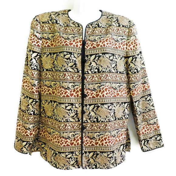 Adrianna Papell Jackets & Blazers - SiLK Vintage 80s Blazer Jacket Mixed Animal Floral Side Vents Modesty Panel 12